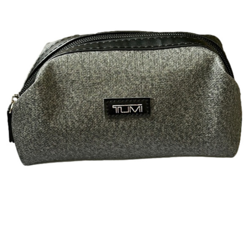 TUMI for Delta Small Toiletries Cosmetic Travel Kit Bag Black Trim  Grey Black